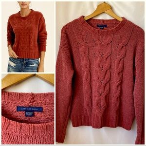 Must Have!! AE Cable knit sweater in rusty red. Fall/Autumn